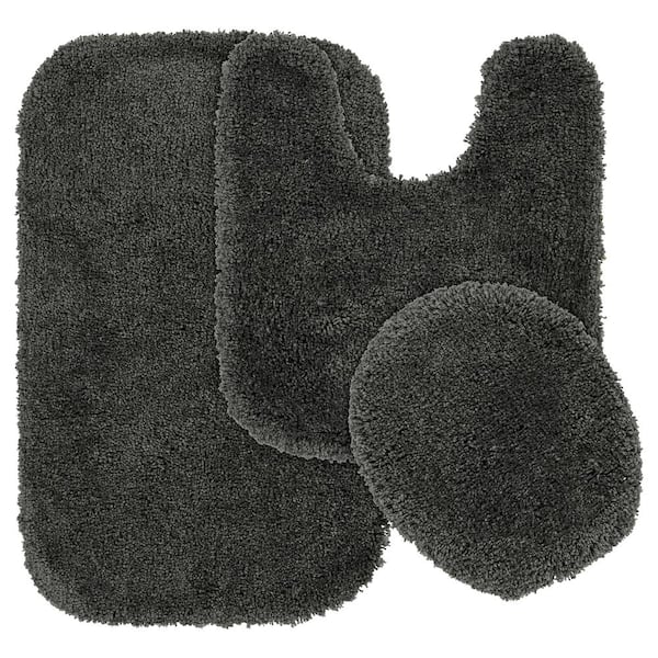 Garland Rug Serendipity Dark Gray 21 in. x 34 in. Washable Bathroom 3-Piece Rug Set