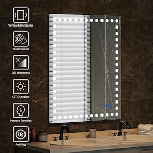 40 in. W x 32 in. H Rectangular Frameless Anti-Fog LED Light Wall Bathroom Vanity Mirror