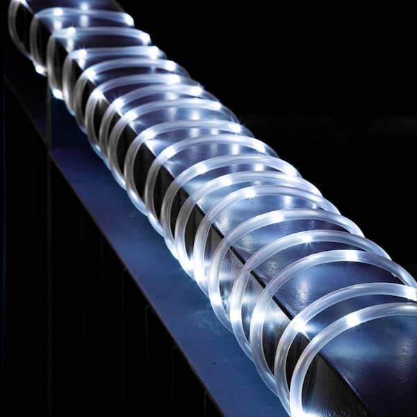 Outdoor 35.7 ft. Solar Powered Cool White LED Rope Light with 8 Modes (2-Pack)