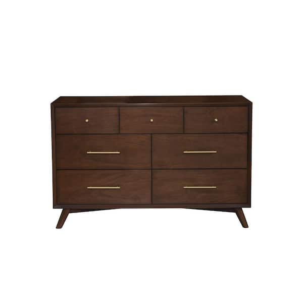Walnut 7 drawer 60 in. Dresser with Mirror