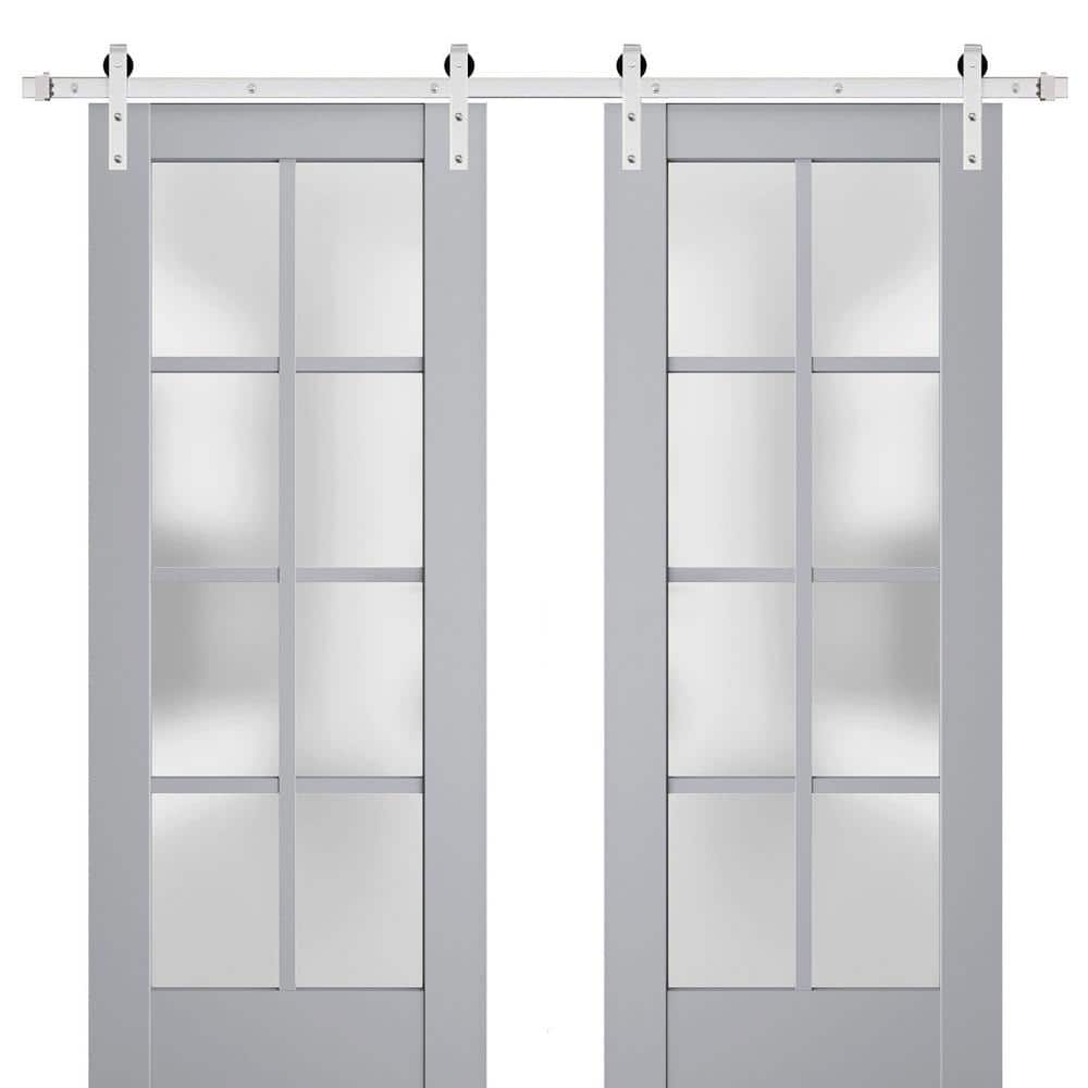 Assemble Required 28 in. x 84 in. 2-Panel Frosted Glass Matte Grey Solid Wood Sliding Barn Door with Hardware Kit price history on PriceWatchPro