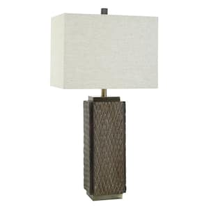 32 in. Brown Candlestick Task And Reading Table Lamp for Living Room with Yellow Cotton Shade