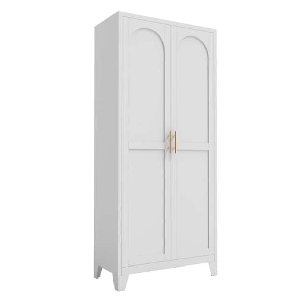 70.87 in. H White Steel Pantry Organizer with Doors and Adjustable Shelves