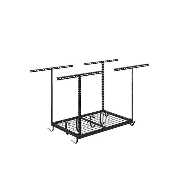 OHK Series 24 in. W x 36 in. D x 22-40 in. H Black Ceiling Mounted Overhead Garage Storage Rack with Accessory Hooks