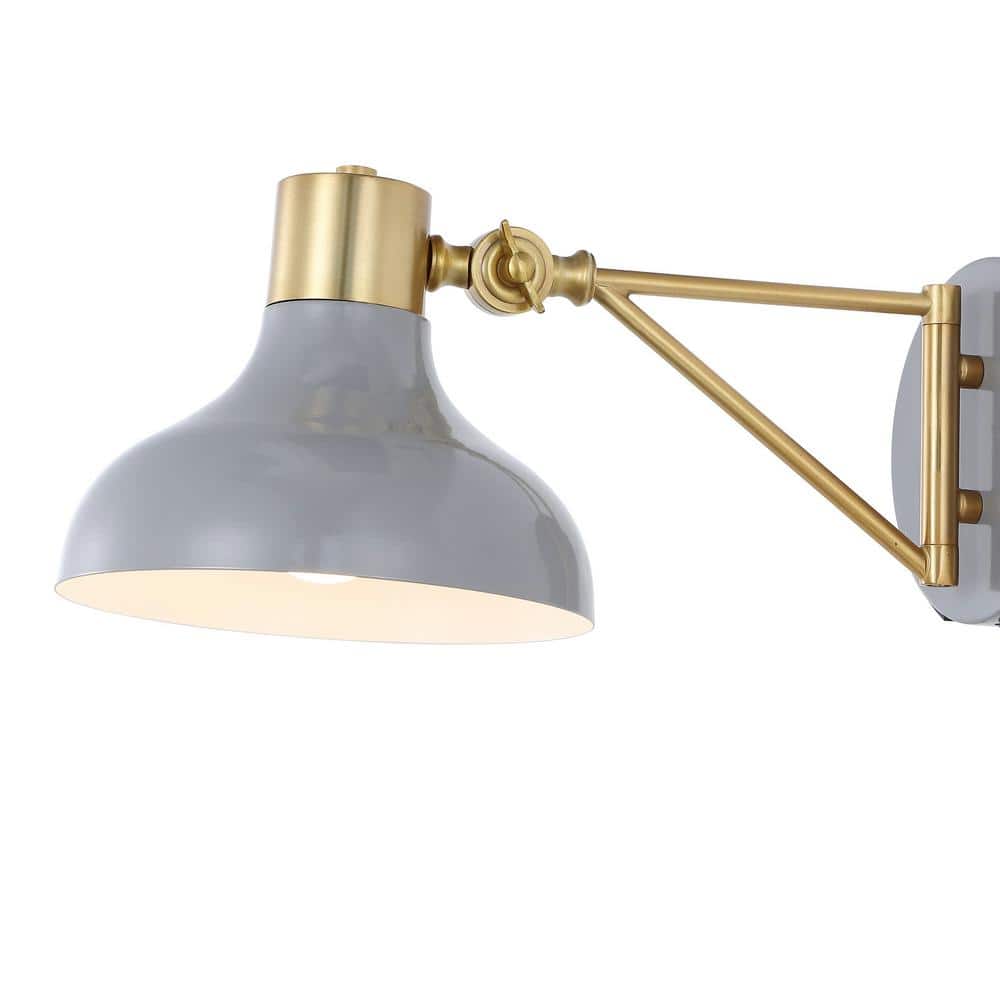 Gray and Brass Gold Swing Arm Wall Sconce with USB Port