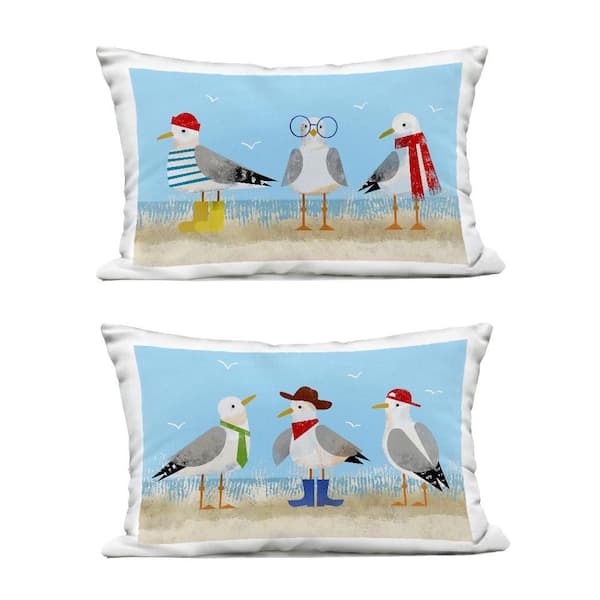 Stupell Industries Stylish Seagulls at Beach Blue Rectangular Outdoor Throw Pillow 2-Pack