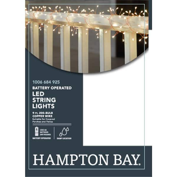 Hampton Bay Outdoor/Indoor 9 ft. Battery Operated 200 Micro Bulbs LED  Willow String Light SL9611 - The Home Depot