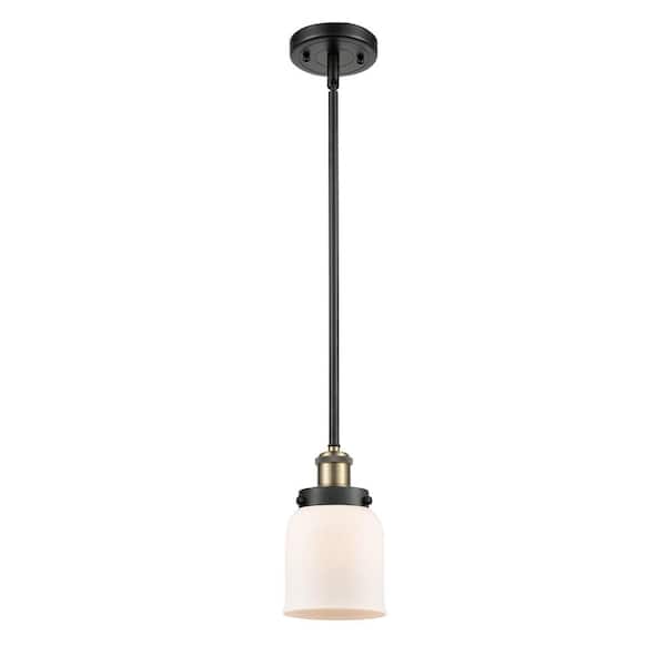 Innovations Bell 60-Watt 1 Light Black Antique Brass Shaded Mini Pendant Light with Frosted Glass Shade