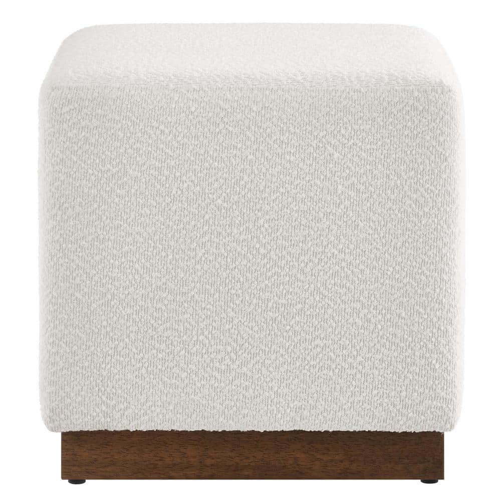 Tilden 17" Square Boucle Upholstered Ottoman with Walnut Base