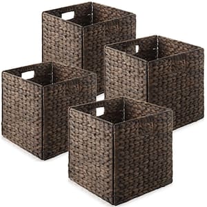 Brown Espresso 13 in. x 13 in. Wicker Water Hyacinth Decorative Baskets for Storage (Set of 4)