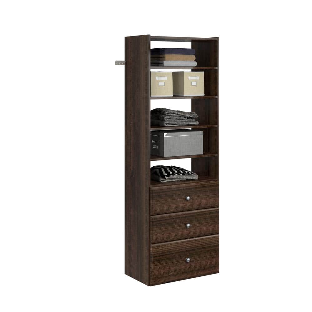 Truffle Finished Wall-Mount Closet Organizer with Drawers
