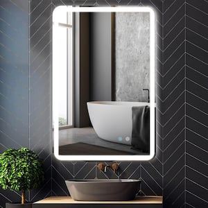 24 in. W x 36 in. H Large Rectangular Frameless Backlit Defogger Wall Mounted LED Light Bathroom Vanity Mirror in Silver