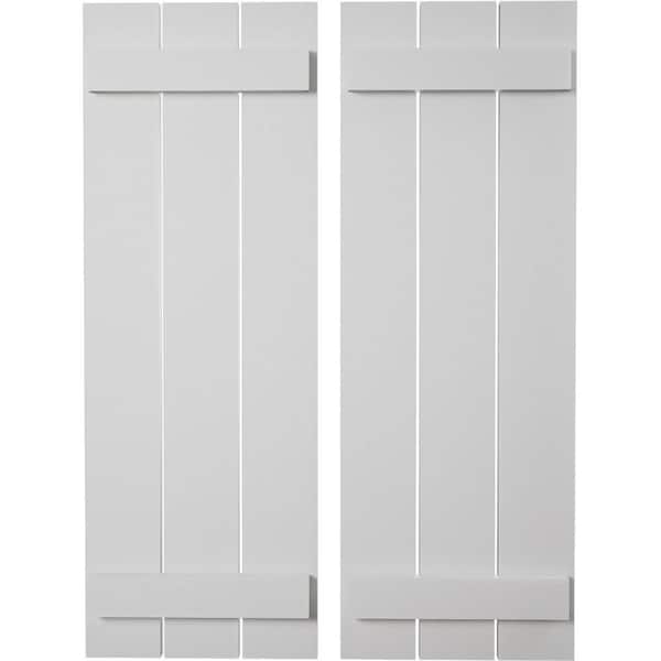 Ekena Millwork 17.5 in. x 38 in. Timberthane Polyurethane 3-Board Spaced Board-n-Batten Smooth Faux Wood Shutters Pair