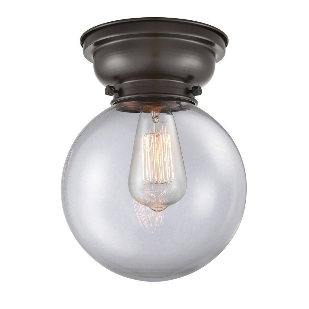 Beacon 8 in. 1-Light Oil Rubbed Bronze Industrial Flush Mount with Clear Glass Shade price history on PriceWatchPro