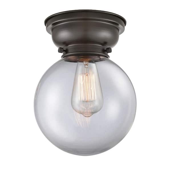 Innovations Beacon 8 in. 1-Light Oil Rubbed Bronze Industrial Flush Mount with Clear Glass Shade