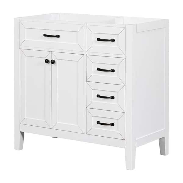 35.5 in. W x 17.7 in. D x 35 in. H Bath Vanity Cabinet without Top in White with 2 Doors and 3 Drawers