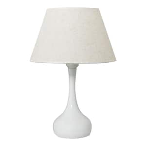 17.71 in. White Steel Table Lamp with Linen Shade
