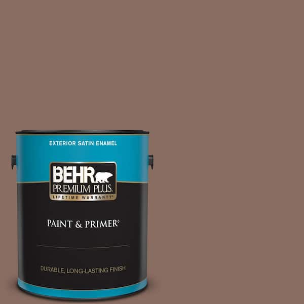 BEHR PREMIUM PLUS 1 gal. #N150-5 French Truffle Satin Enamel Exterior Paint & Primer