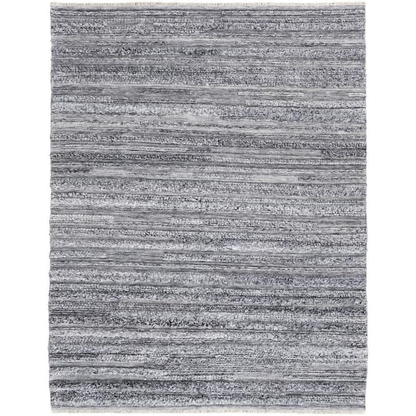 HomeRoots 9 x 12 Gray and Ivory Striped Area Rug
