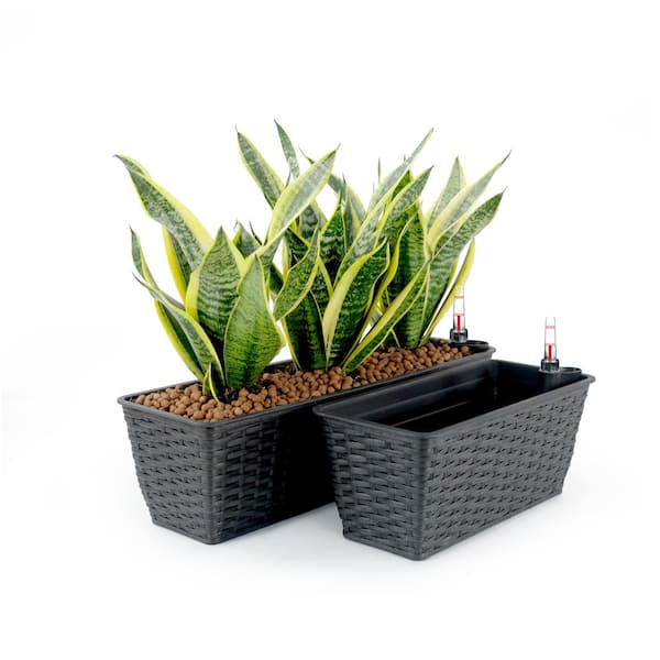 AUTMOON Self-Watering Wicker Planter Garden Decoration Pot, Natural (2-Pack)