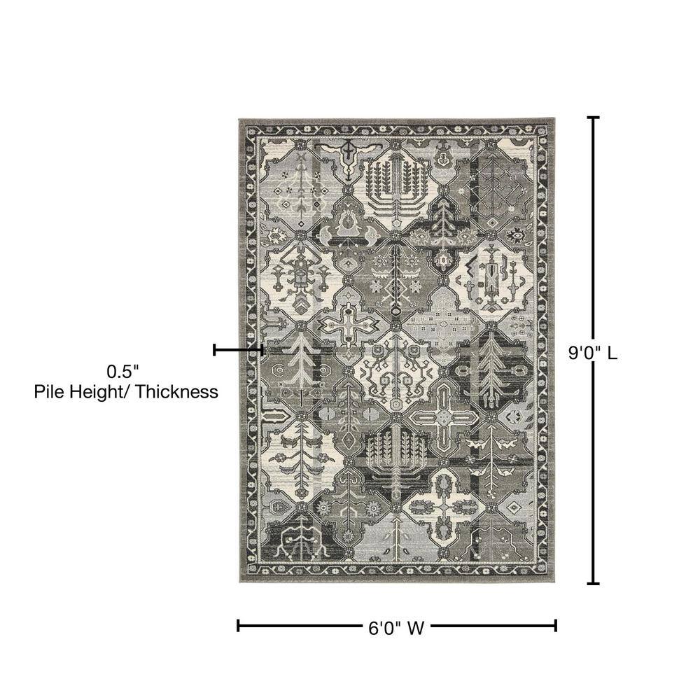 Miranda Gray Geometric 6'x9' Easy-Care Synthetic Area Rug