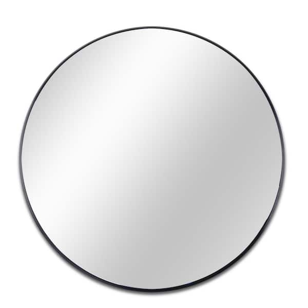 Unbranded 24 in. W x 24 in. H Small Round Brushed Aluminium Framed Wall Bathroom Vanity Mirror in Black