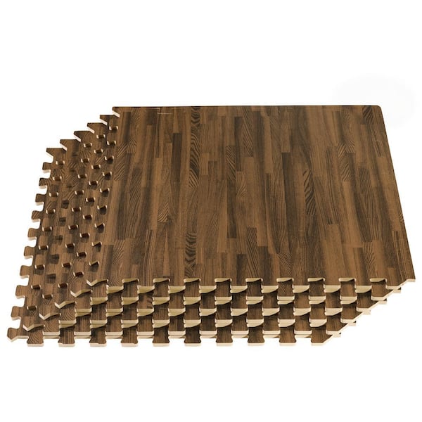 Walnut Printed Wood Grain 24 in. W x 24 in. L x 3/8 in. T Interlocking EVA Foam Gym Flooring Mat, (25 Tiles) 100 sq. ft.