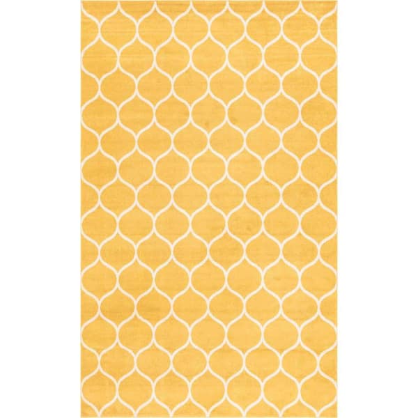 Unique Loom Trellis Frieze Rounded Yellow 5' 0 x 8' 0 Area Rug