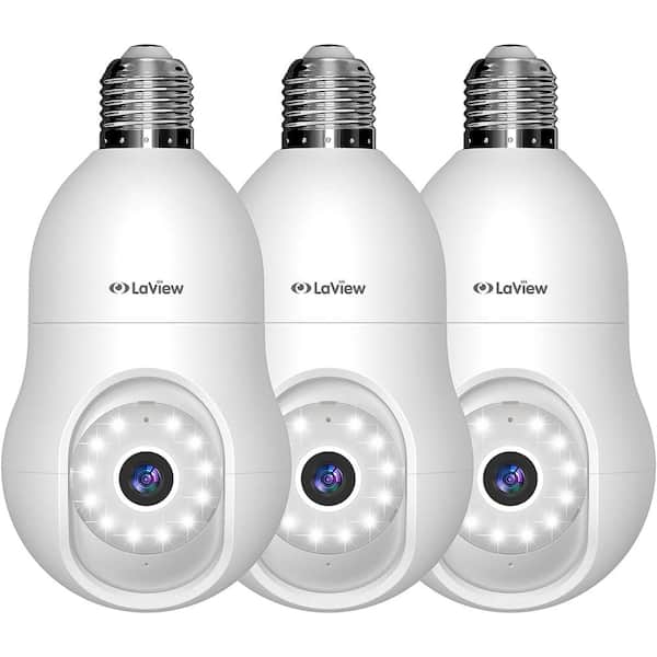 Etokfoks Wireless Camera Security 4MP Light Bulb, 360-Degree 2K, Day/Night Color, Motion Detection, Alexa Compatible, (3-Pack)