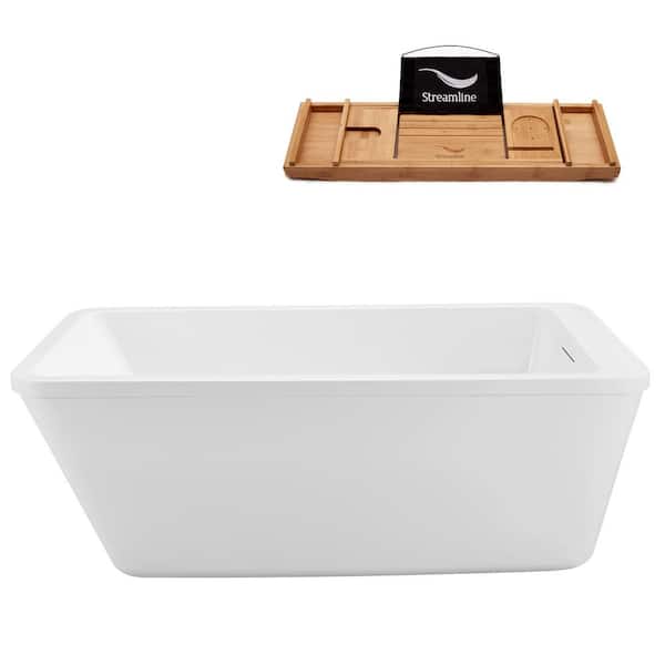Streamline 60 in. Acrylic Flatbottom Freestanding Bathtub in Glossy White with Matte Oil Rubbed Bronze Drain