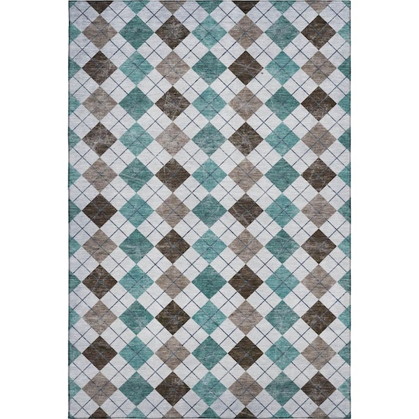 Mayfield Premium Machine Washable Abstract AMF2237 Teal 10 ft. x 14 ft. Area Rug
