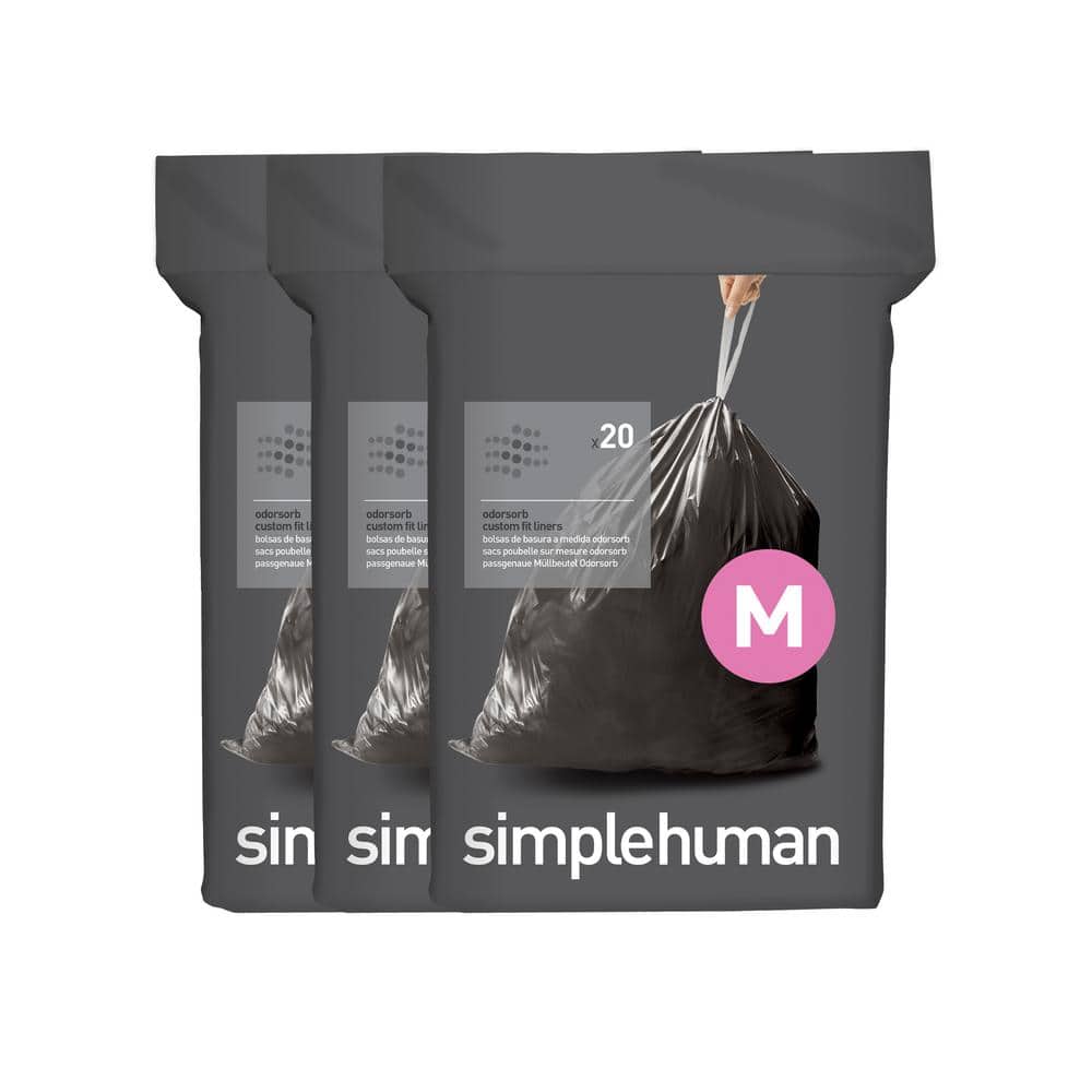 simplehuman 11.9 Gal. (45 l) Code M Odorsorb Custom Fit Drawstring Trash  Bags (60-Count) (3-Pack of 20 lin.) CW0554 - The Home Depot