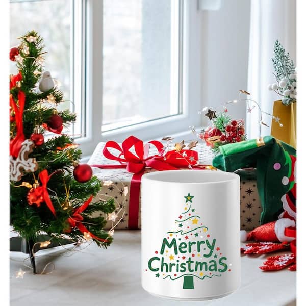 Christmas Ceramic Utensil Holder with Large Capacity Glossy Finish for Kitchen Counter Large Spatula Green Tree Holder