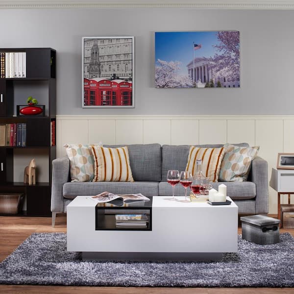 Murphey 47 in. White Rectangle Glass Top Coffee Table with Storage