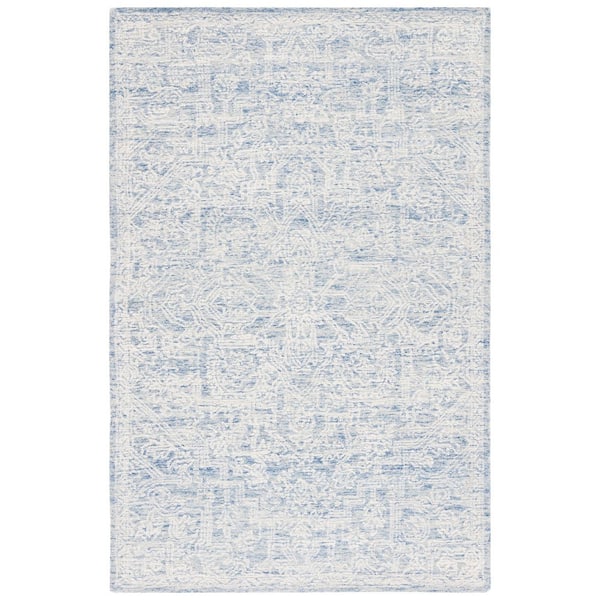 Roslyn 6 ft. x 9 ft. Blue/Ivory Distressed Ornate Area Rug