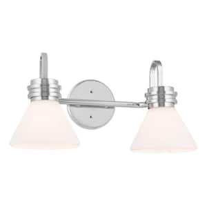 Farum 19.25 in. 2-Light Chrome Modern Bathroom Vanity Light with Opal Glass Shades