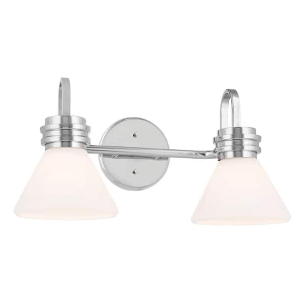 KICHLER Farum 19.25 in. 2-Light Chrome Modern Bathroom Vanity Light with Opal Glass Shades