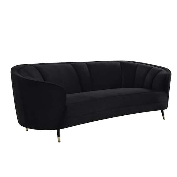 HomeRoots Amelia 92 in. Rolled Arm Velvet Rectangle Sofa in Black