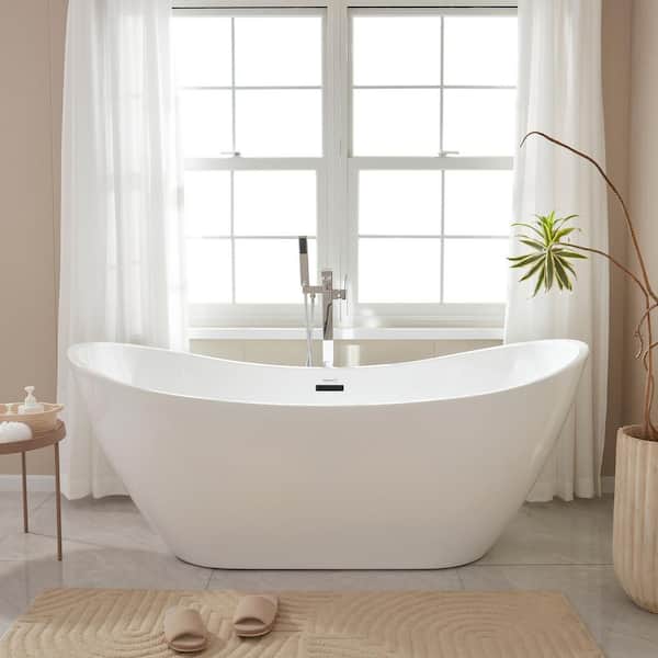 Vanity Art 71 in. Acrylic Flatbottom Freestanding Bathtub in White/Matte Black