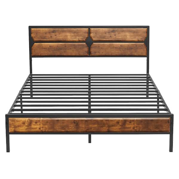 VECELO Queen Size Bed Frame with Wooden Headboard, HeavyDuty Platform