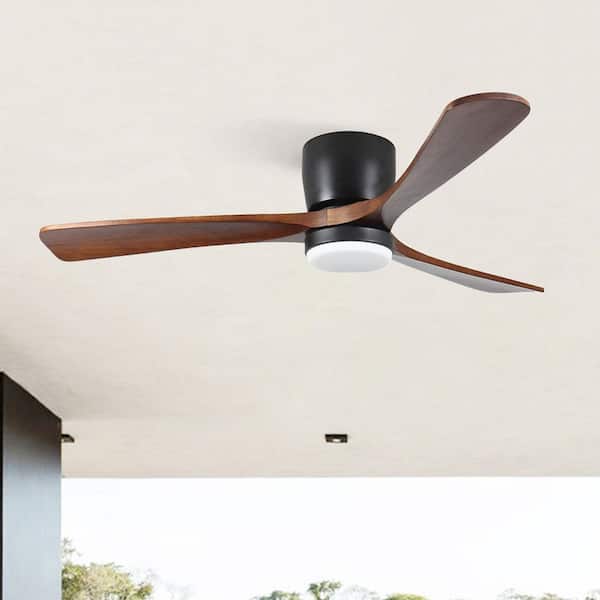 Blade Span 42 in. Indoor Black Modern Flush Mount Ceiling Fan with LED Light Bulbs with Remote Control
