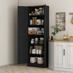 23.5 in. W Wood Freestanding Kitchen Pantry, 4-Door Storage Cabinet with Adjustable Shelves, Distressed Black