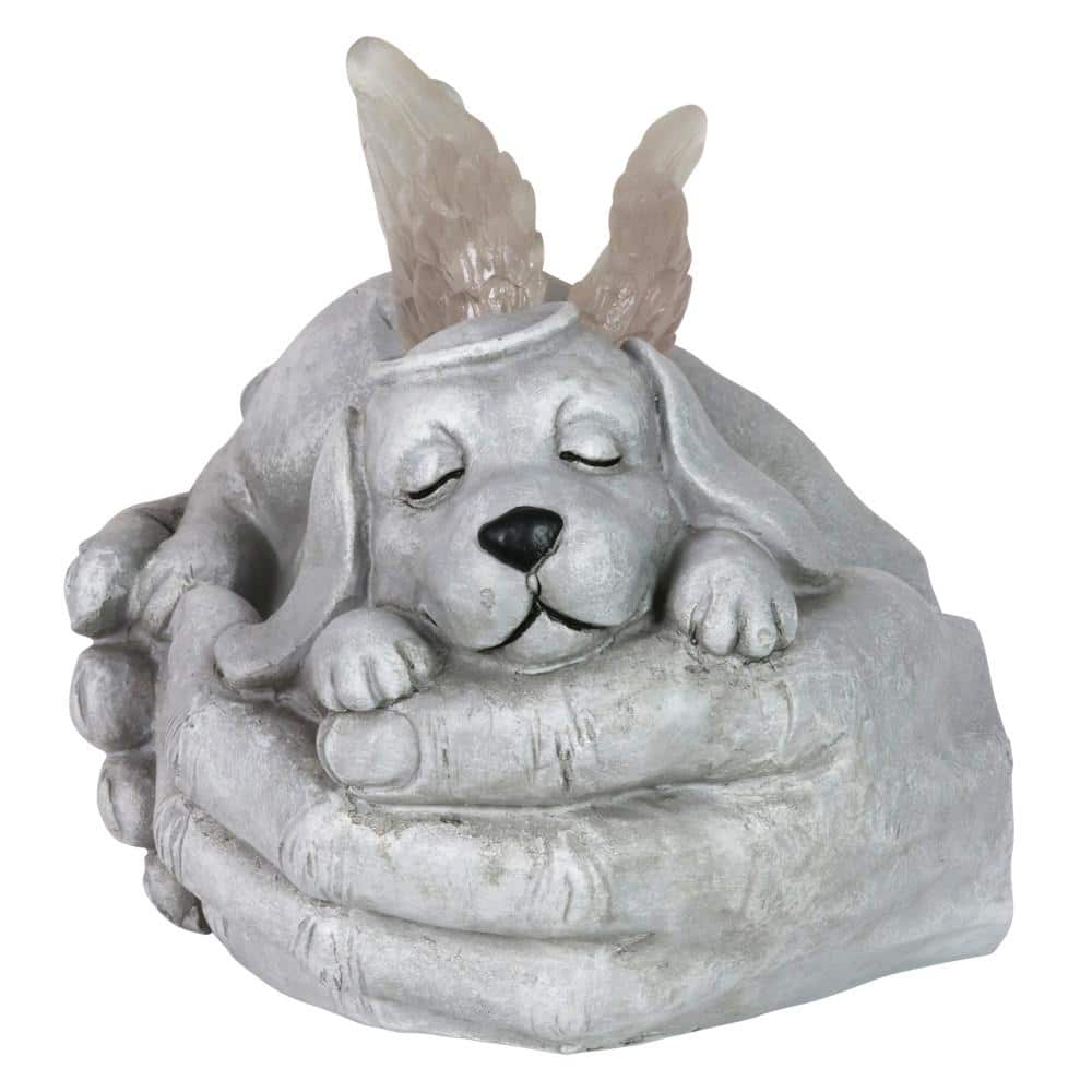 Solar Cradled Angel Dog Memorial Garden Statue with LED Wings