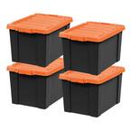 78 Qt. Stackble Storage Tote, with Heavy-duty Orange Buckles/ Lid, in Black  586543 - The Home Depot