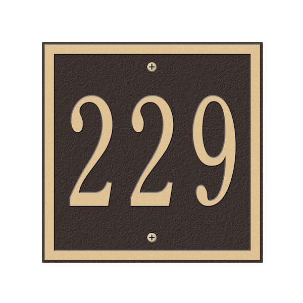 Whitehall Products Square Petite Wall 1-Line Address Plaque - Bronze/Gold