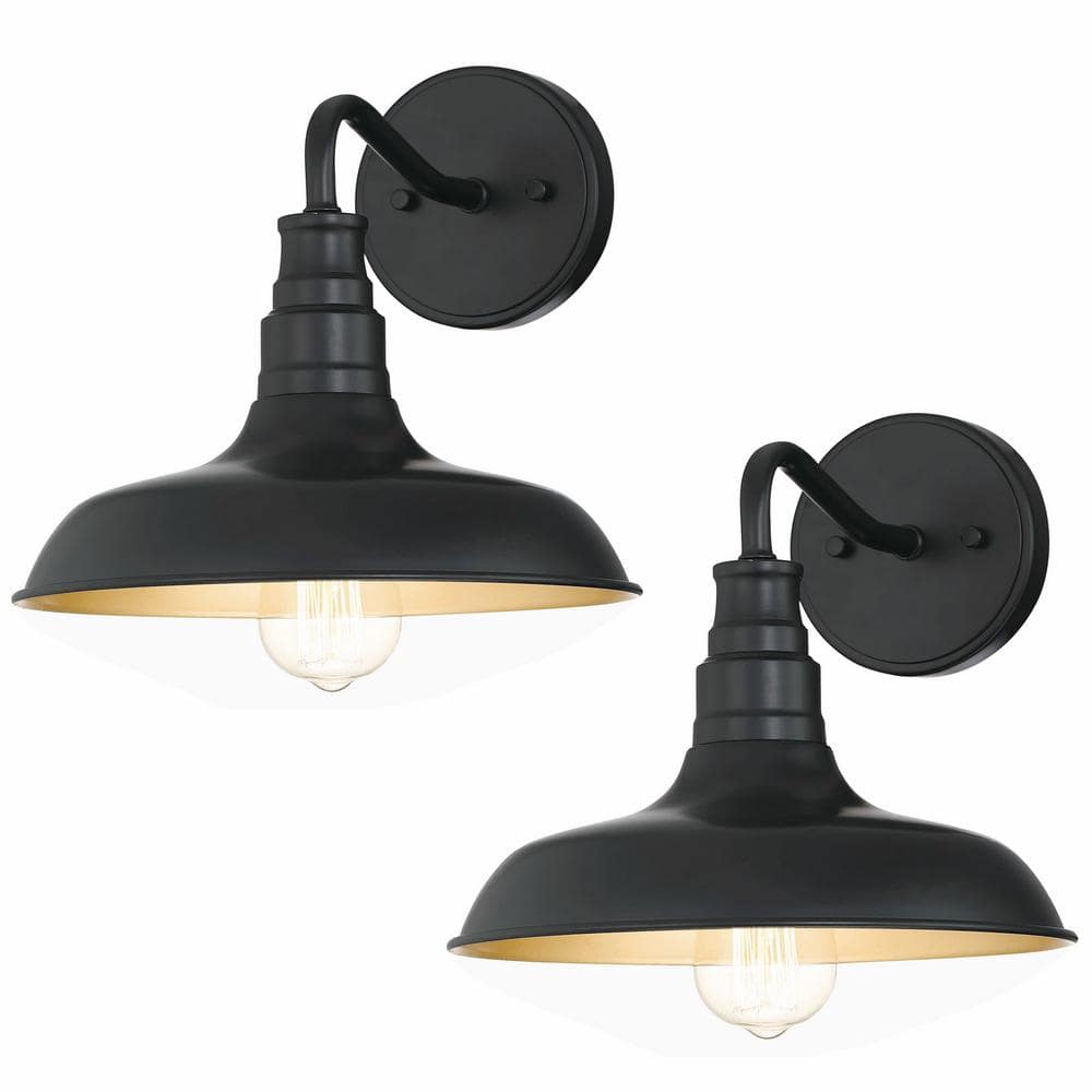 1-Light Matte Black Barn Outdoor Light Wall Mount Sconce Lantern