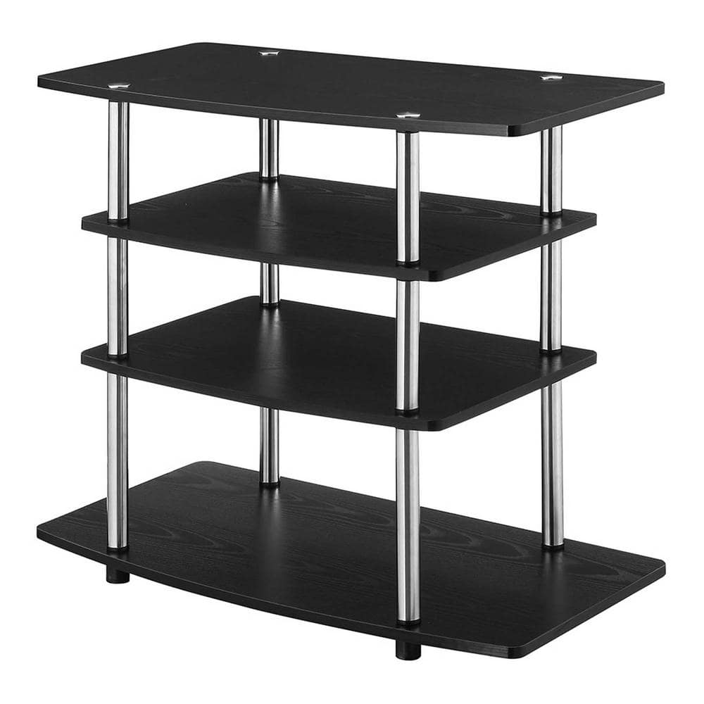 Black Particle Board and Stainless Steel Highboy TV Stand