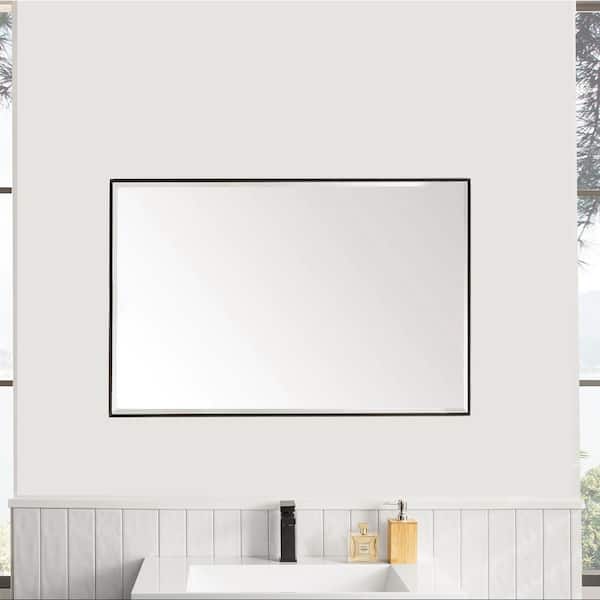 James Martin Vanities Rohe 26 in. W x 40 in. H Rectangular Framed Wall Mount Bathroom Vanity Mirror in Matte Black