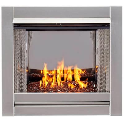 Vent-Free Stainless Outdoor Gas Fireplace Insert With Copper Fire Glass Media - 24,000 BTU