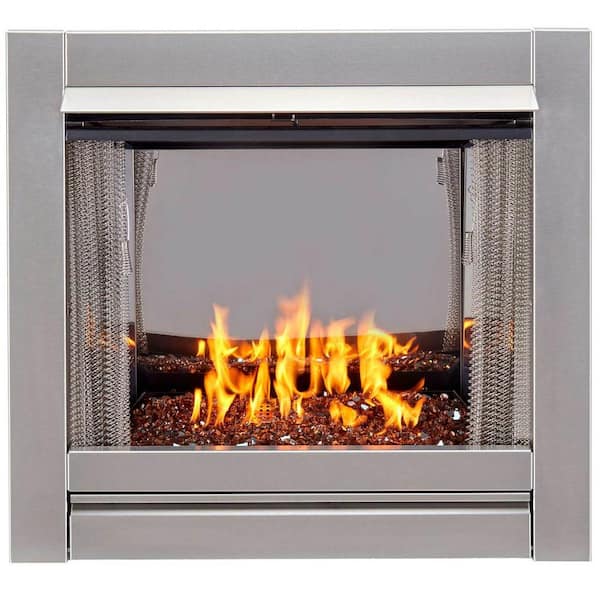 Vent-Free Stainless Outdoor Gas Fireplace Insert With Copper Fire Glass Media - 24,000 BTU